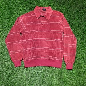 Vintage 80s Velour Polo Shirt Womens M USA Disco Crop Long-Sleeve Blouson